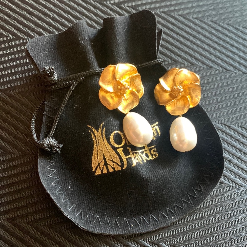 Ottoman Hands Wild Rose & Pearl Drop Earrings